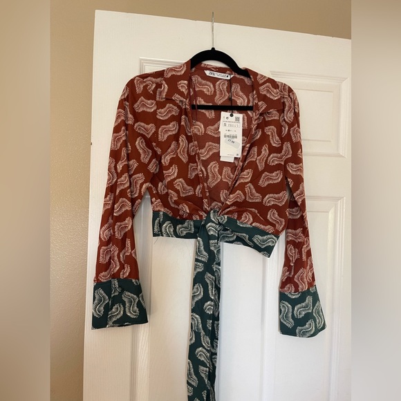 NEW Zara 100% cotton set pants + blouse top - Picture 6 of 10